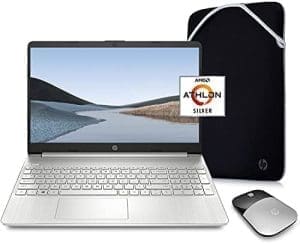 HP Pavilion Laptop (2021 Latest Model), AMD Athlon 3050U Processor, 16GB RAM, 256GB SSD, Long Battery Life, Webcam, HDMI, Bluetooth, WiFi, Silver, Win 10 + Oydisen Cloth